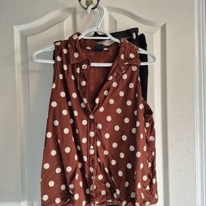 GAP Brown and White Polka Dot Blouse